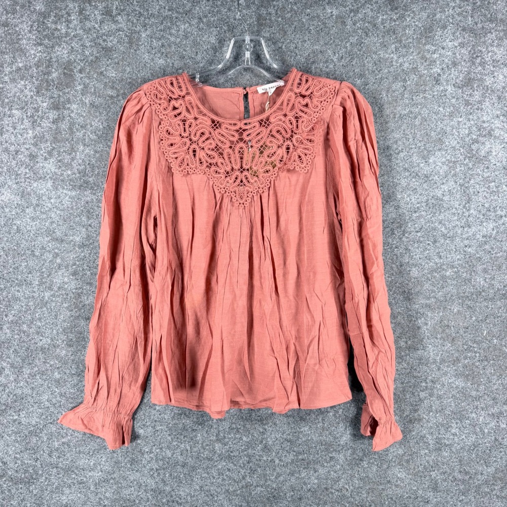Blu Pepper Women M Dusty Rose Crochet Lace Boho Long Sleeve Blouse NWT
